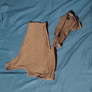 SHEIN army green one shoulder crop top with tie 🌲